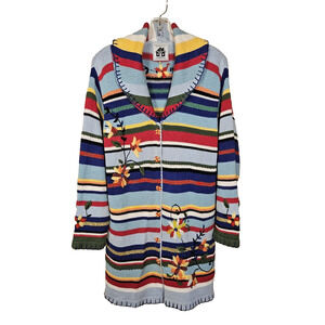 Storybook Knits VTG Cardigan Sweater Floral Beaded Embroidered Handmade Size L